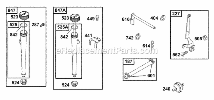 Oil Fill Controls Diagram and Parts List for 288707-0110-01  Briggs and Stratton Engine